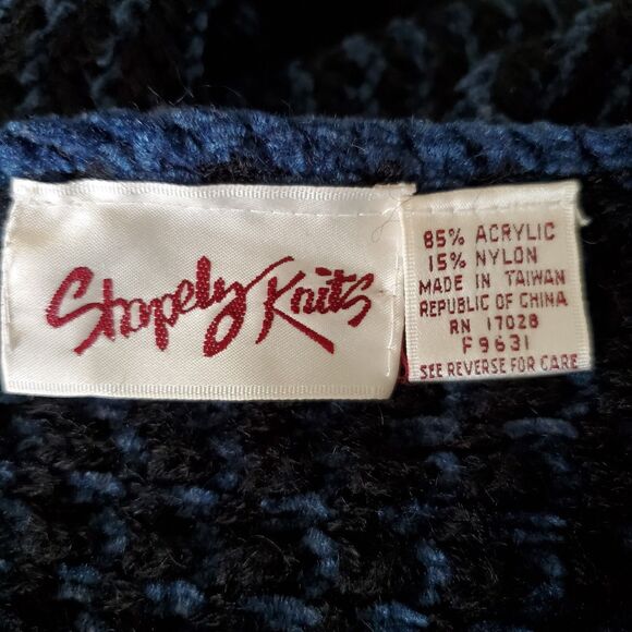 Vintage Y2K Sweater Blue Black Knit Chenille Accents Dolman Sleeves *READ* - Picture 11 of 12